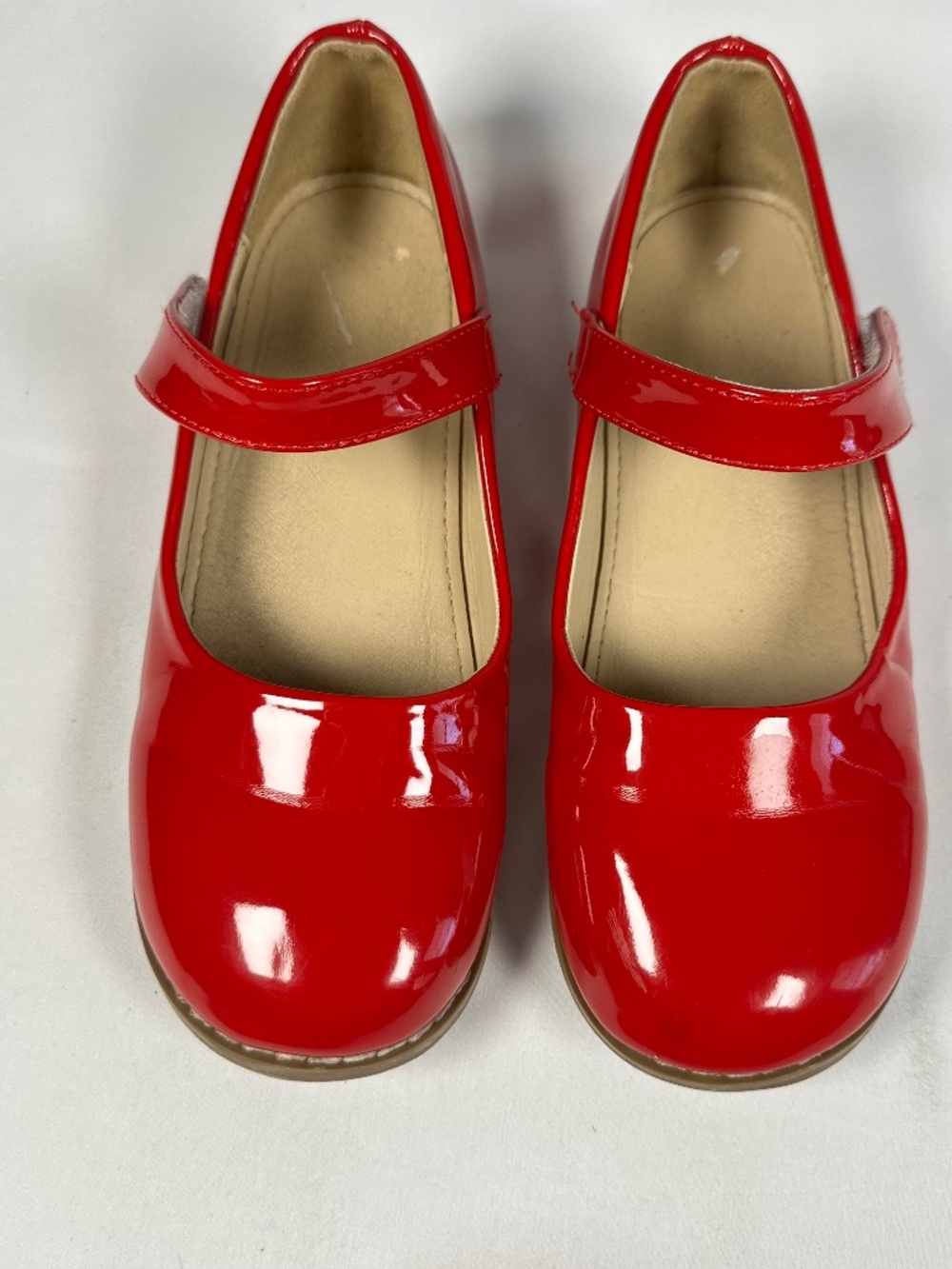 Glossy Red Patent Faux Leather Mary Jane Flats Girls Size 1 Adjustable Strap